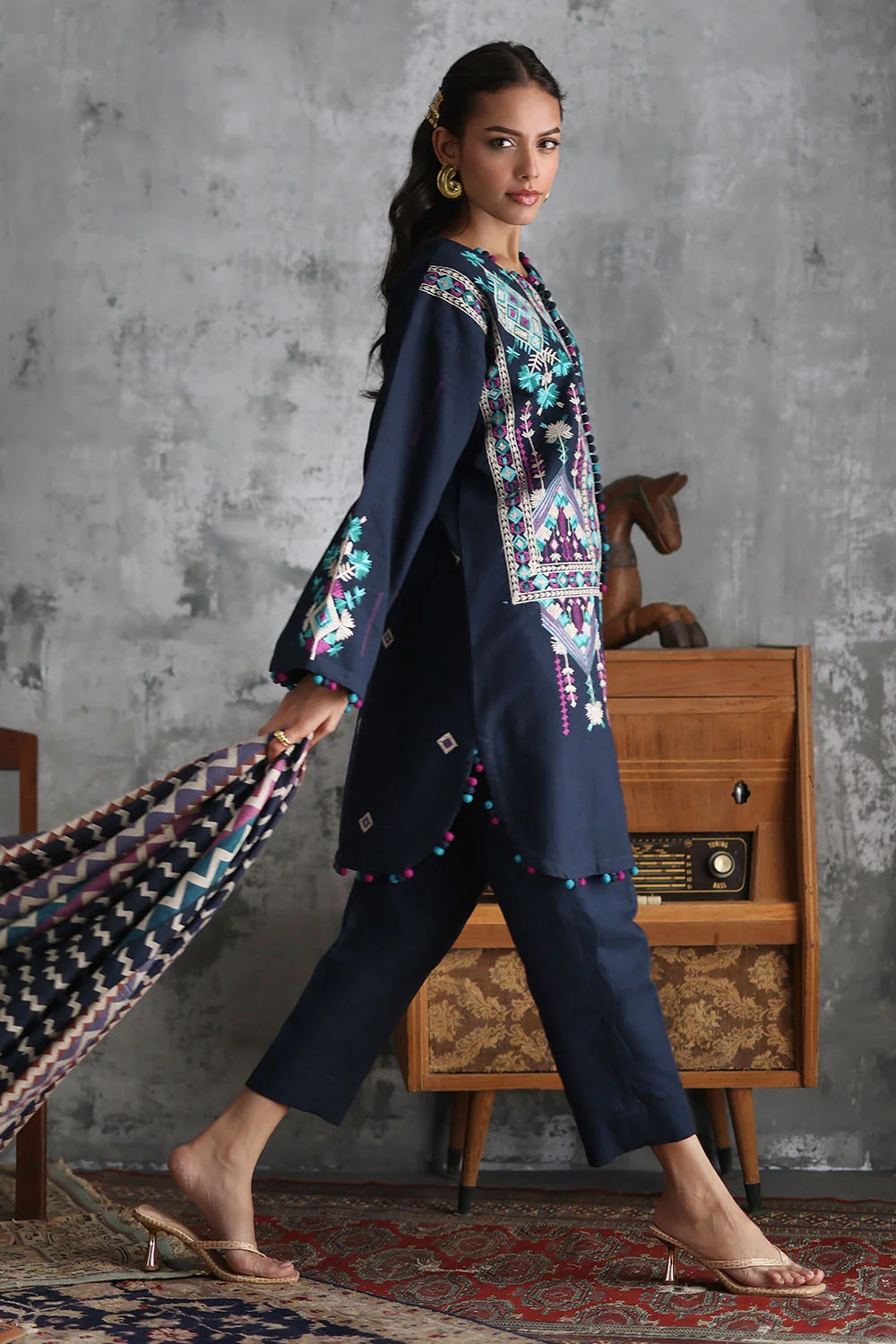 Gul Ahmed 3 Piece Embroidered Khaddar Suit with Pashmina Jacquard Dupatta Hover View