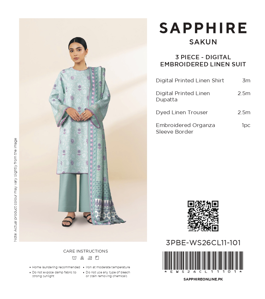 Sapphire 3 PIECE - DIGITAL PRINTED EMBROIDERED LINEN SUIT - 3PBE-WS26CL11-101 Hover View