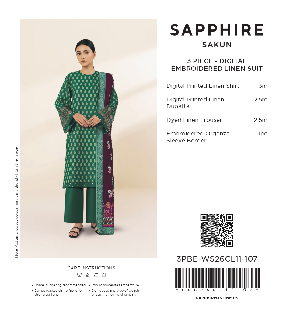 Sapphire 3 PIECE - DIGITAL PRINTED EMBROIDERED LINEN SUIT - 3PBE-WS26CL11-107 Hover View