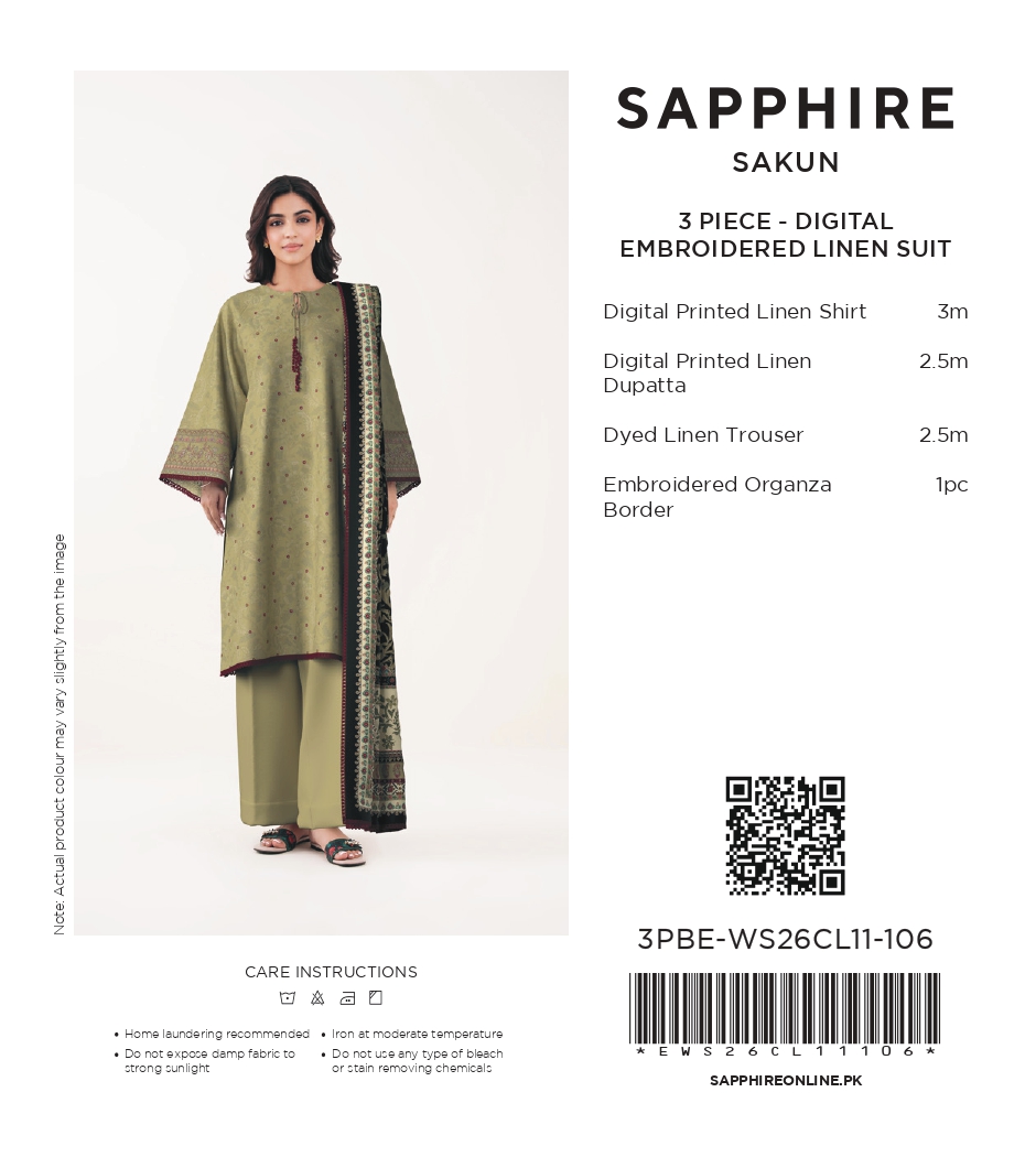 Sapphire 3 PIECE - DIGITAL PRINTED EMBROIDERED LINEN SUIT - 3PBE-WS26CL11-106 Hover View