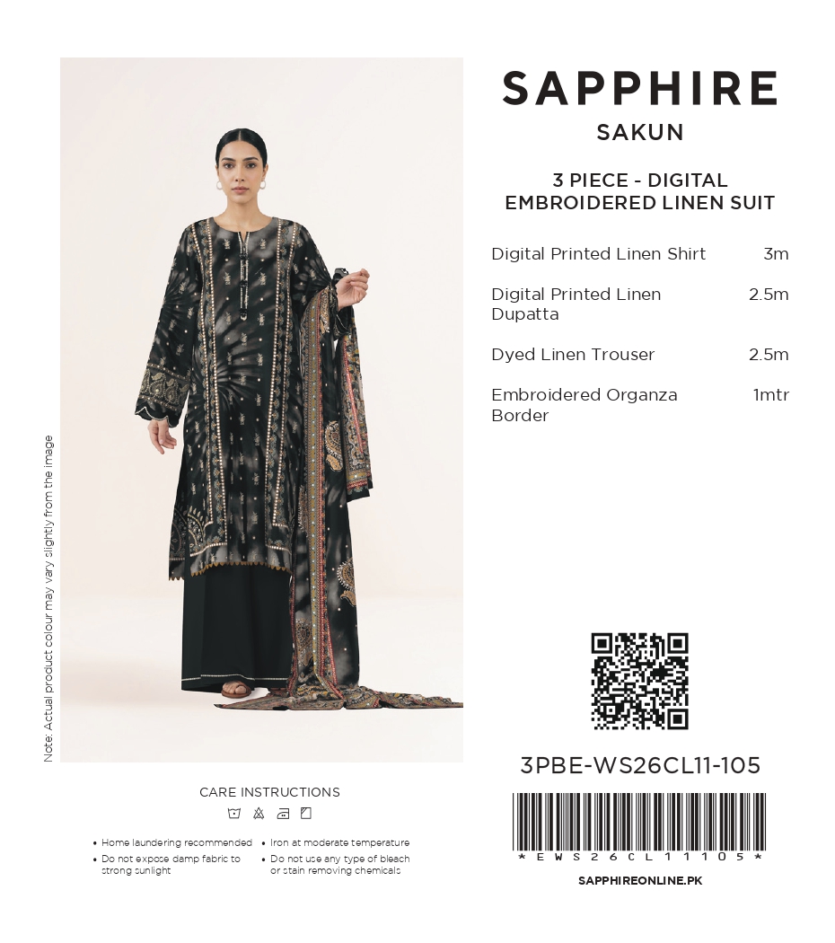 Sapphire 3 PIECE - DIGITAL PRINTED EMBROIDERED LINEN SUIT - 3PBE-WS26CL11-105 Hover View