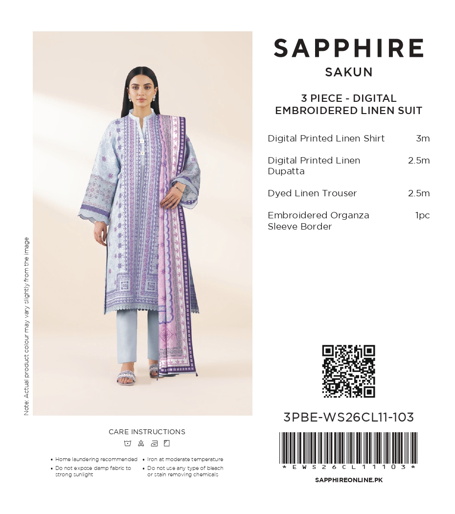 Sapphire 3 PIECE - DIGITAL PRINTED EMBROIDERED LINEN SUIT - 3PBE-WS26CL11-103 Hover View