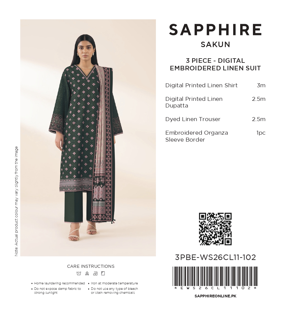 Sapphire 3 PIECE - DIGITAL PRINTED EMBROIDERED LINEN SUIT - 3PBE-WS26CL11-102 Hover View