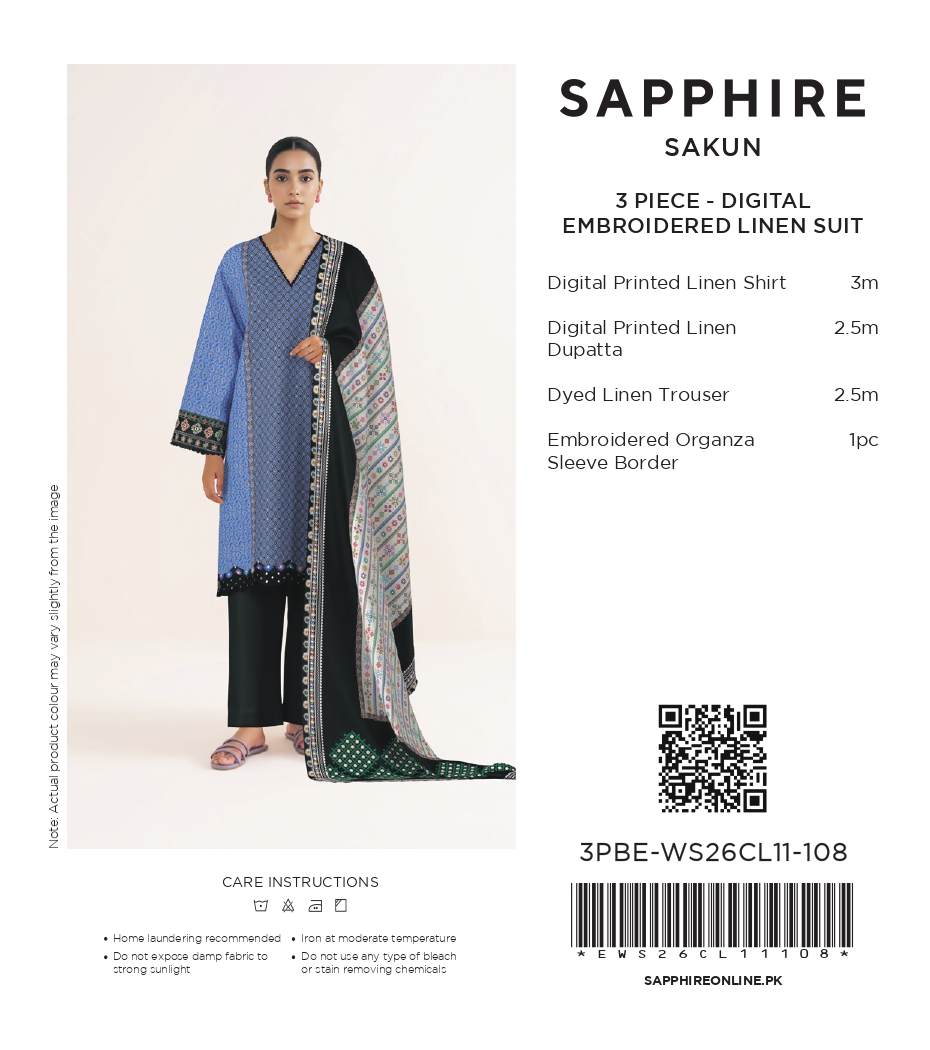 Sapphire 3 PIECE - DIGITAL PRINTED EMBROIDERED LINEN SUIT - 3PBE-WS26CL11-108 Hover View