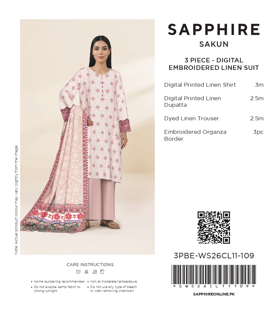 Sapphire 3 PIECE DIGITAL PRINTED EMBROIDERED LINEN SUIT - 3PBE-WS26CL11-109 Hover View