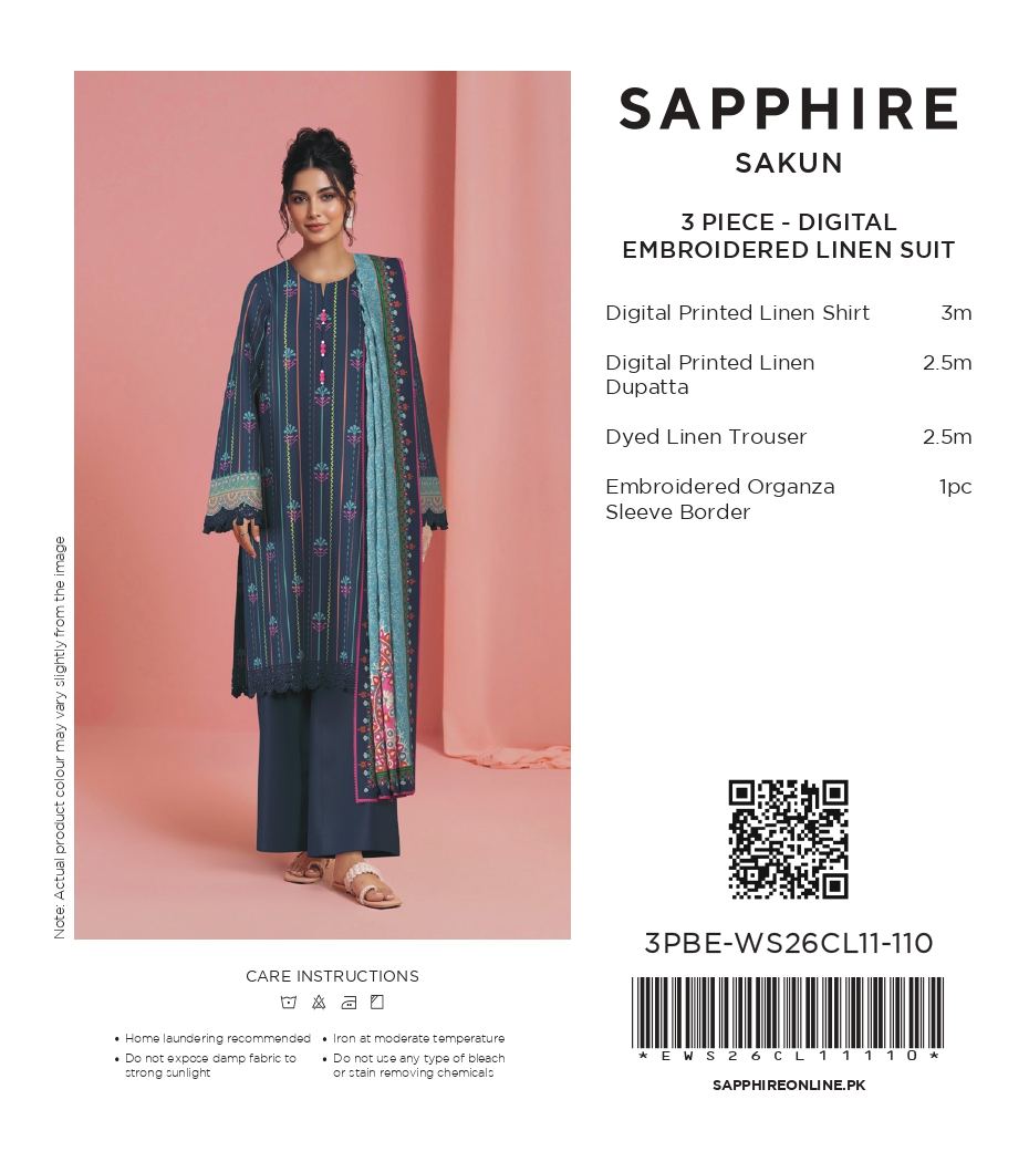 Sapphire 3 PIECE DIGITAL PRINTED EMBROIDERED LINEN SUIT - 3PBE-WS26CL11-110 Hover View