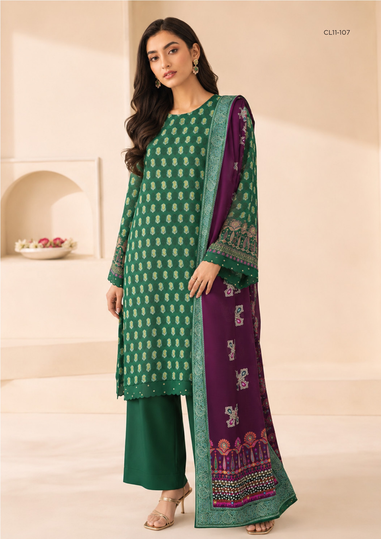 Sapphire 3 PIECE - DIGITAL PRINTED EMBROIDERED LINEN SUIT - 3PBE-WS26CL11-107
