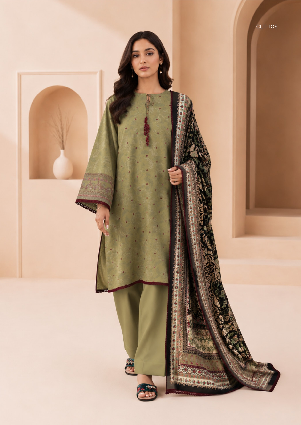 Sapphire 3 PIECE - DIGITAL PRINTED EMBROIDERED LINEN SUIT - 3PBE-WS26CL11-106
