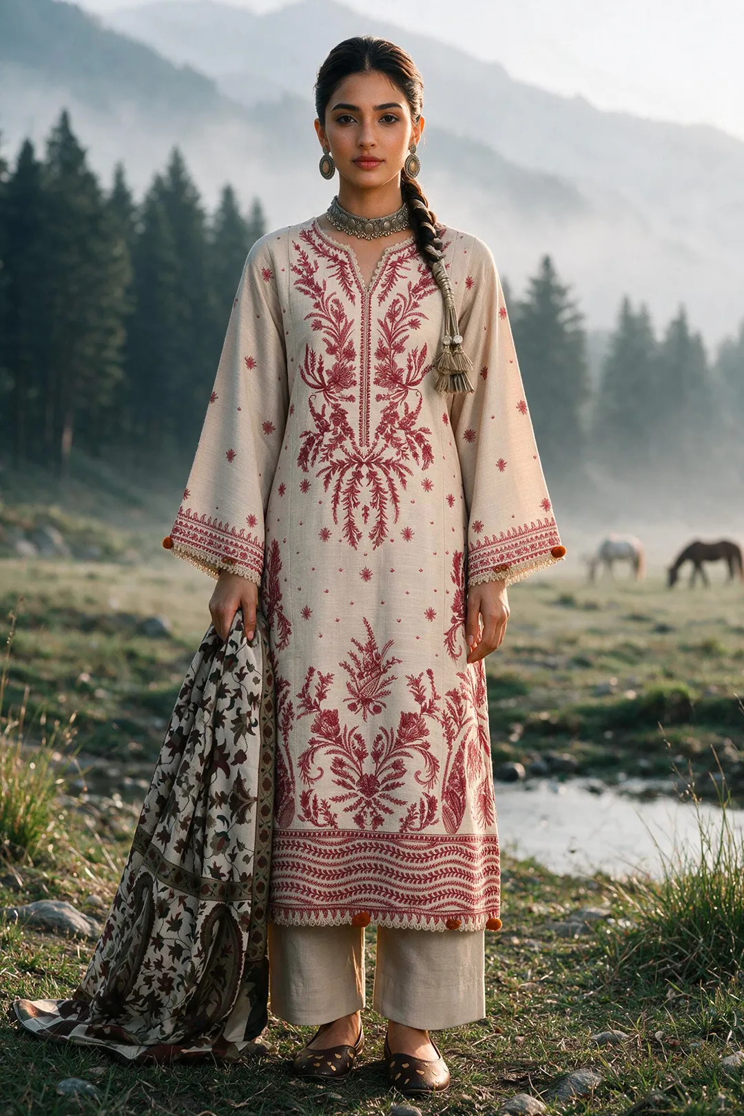 Zellbury Embroidered Shirt Shalwar Shawl - 0338